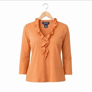 Chaps Pink Coquette Barbie Ruffled collar top size L